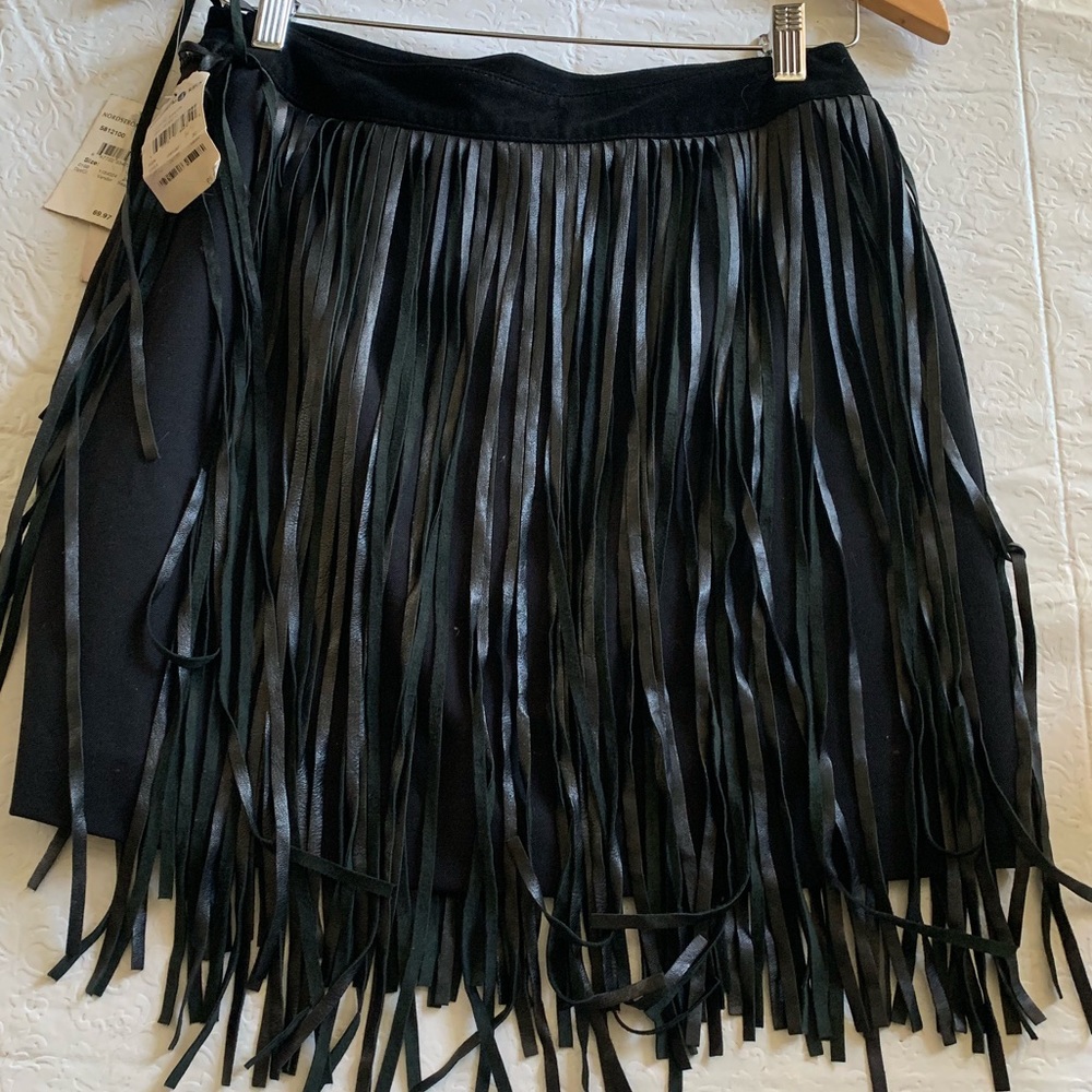 Leather fringe skirt